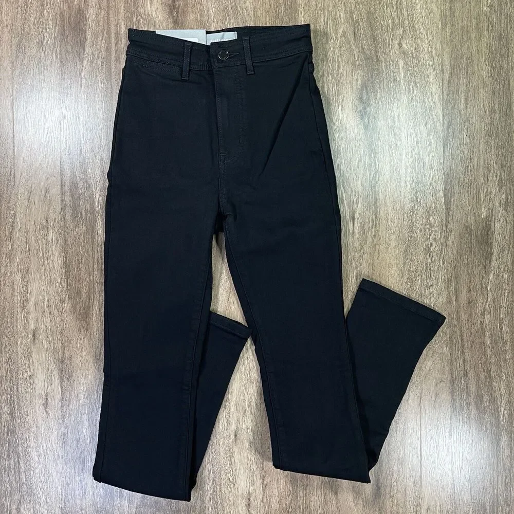 NWT Everlane The Way High Split Hem Black Wash Denim Skinny Jeans Womens Size 25